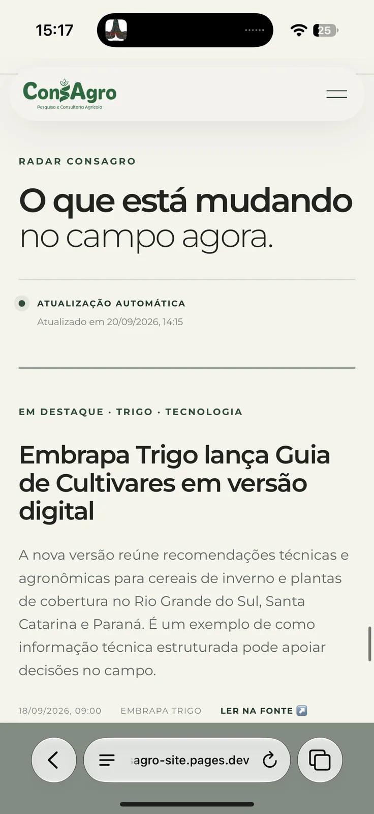 Radar ConsAgro exibido em um iPhone